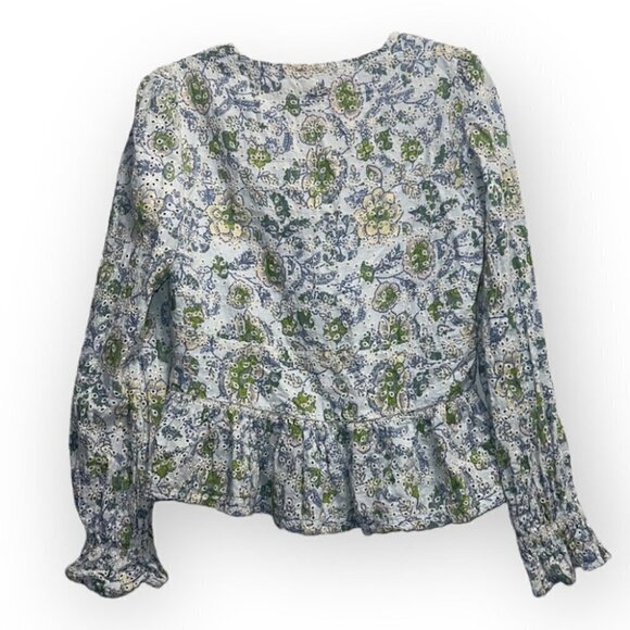 𝅺SEVEN for All Mankind blue floral print Peplum Blouse size Medium - Picture 10 of 16
